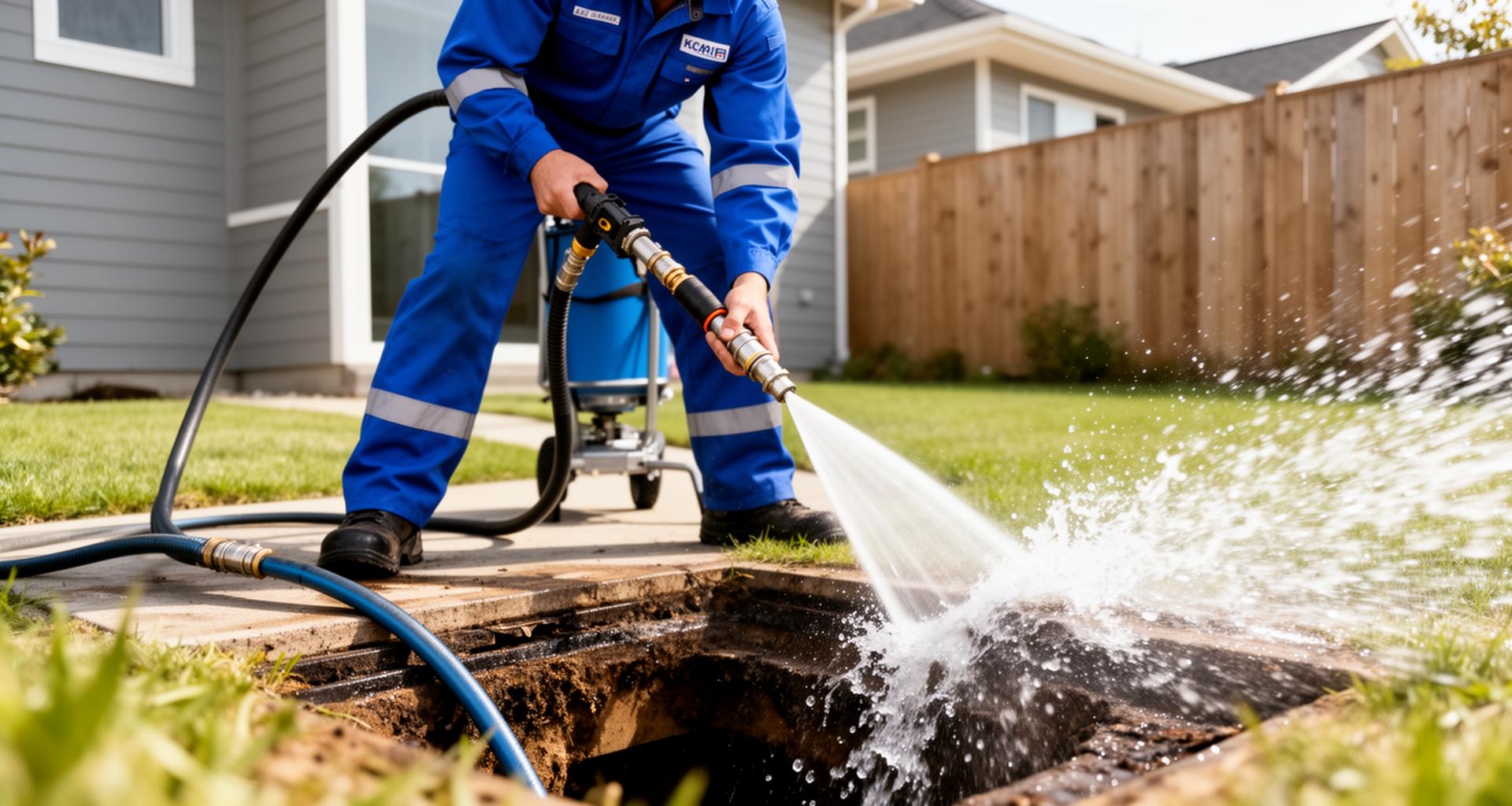 Drainage engineer clearing a blocked drain outside a residential property in Poole, Dorset